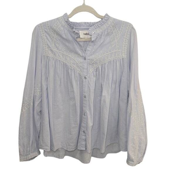 ba&sh Tops - ba&sh Jaky Embroidered Blouse Blue and White | Boho Romantic French Style Size 3